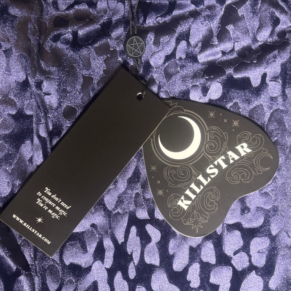 NWT Killstar Sapphire Leopard Velvet Bell Bottom Flare Paints - Picture 2 of 3